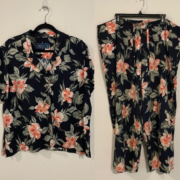 Island Traders Women Vintage Matching Set XL/XXL Black Resortwear Tropical - Picture 1 of 17